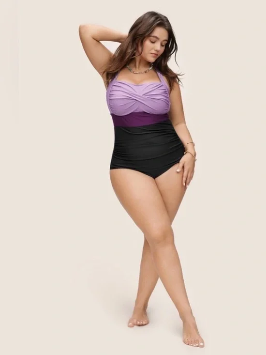 💜 Sculpting Purple Gradient One Piece Swimsuit Tummy Control 2XL - Picture 7 of 11